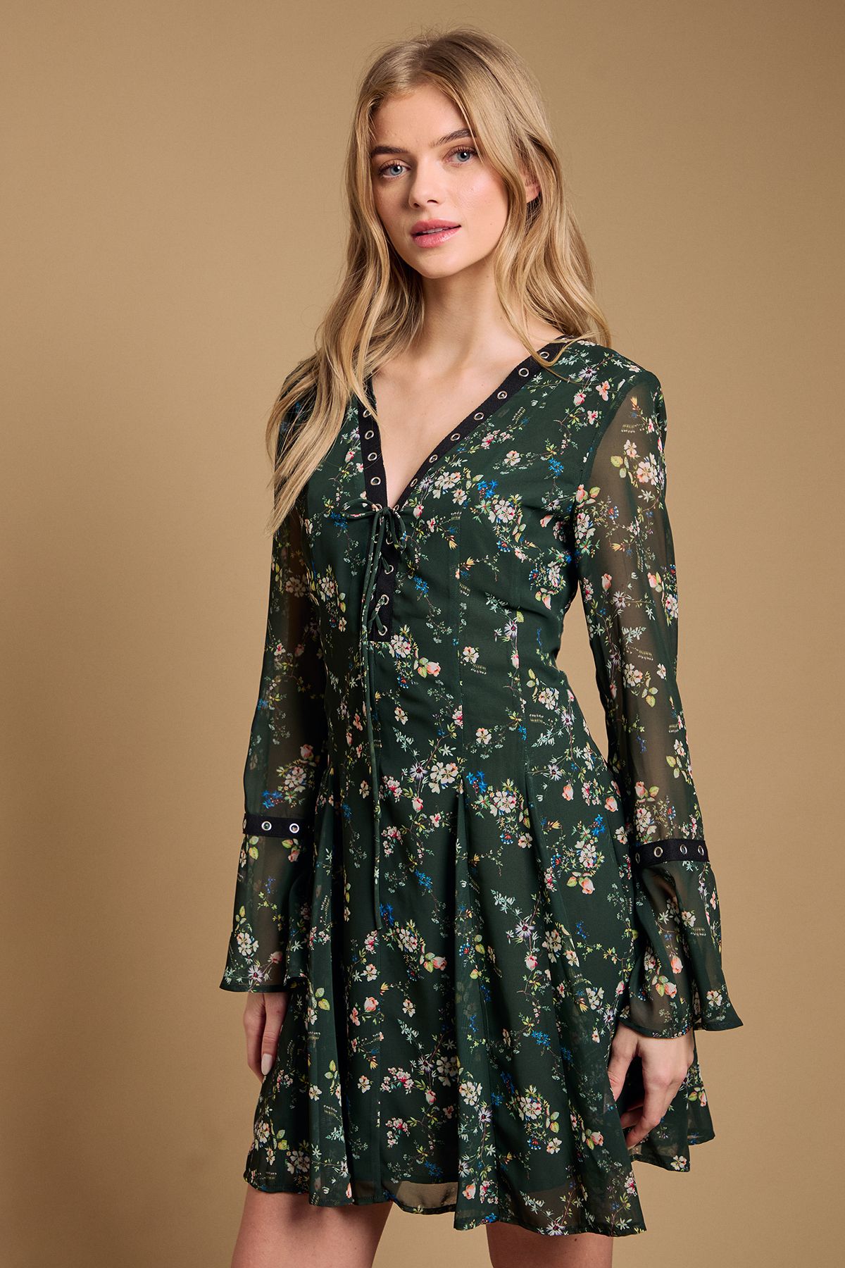 Oasis Flared Gathered Mini Dress