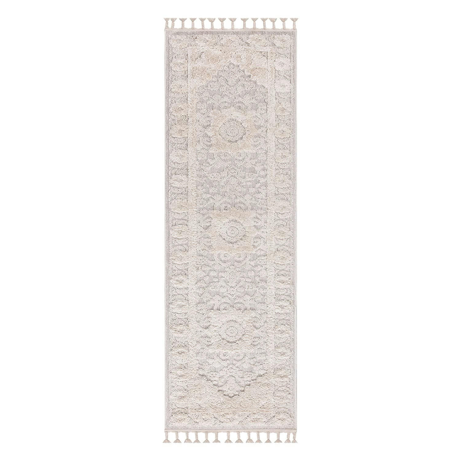 BOHOUSE - Tapis bohème chic à franges tressées crème 80x300cm