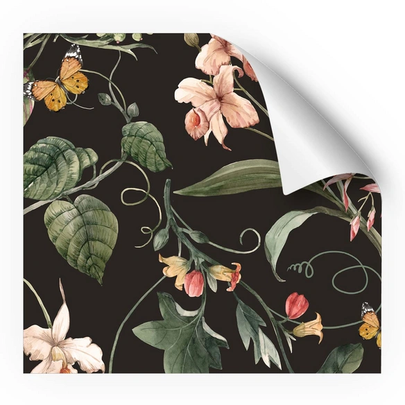 Vliestapete »Midori«, Blumenmuster, schwarz/rosa/grün, matt