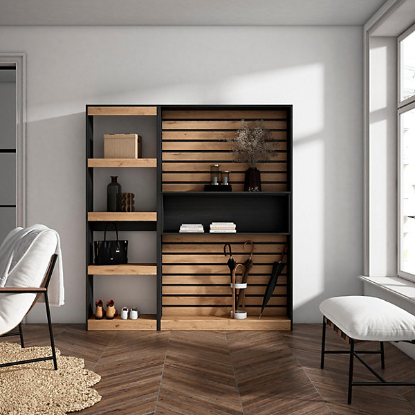 Bibliothèque étagère 170x25x186cm chêne et noir
