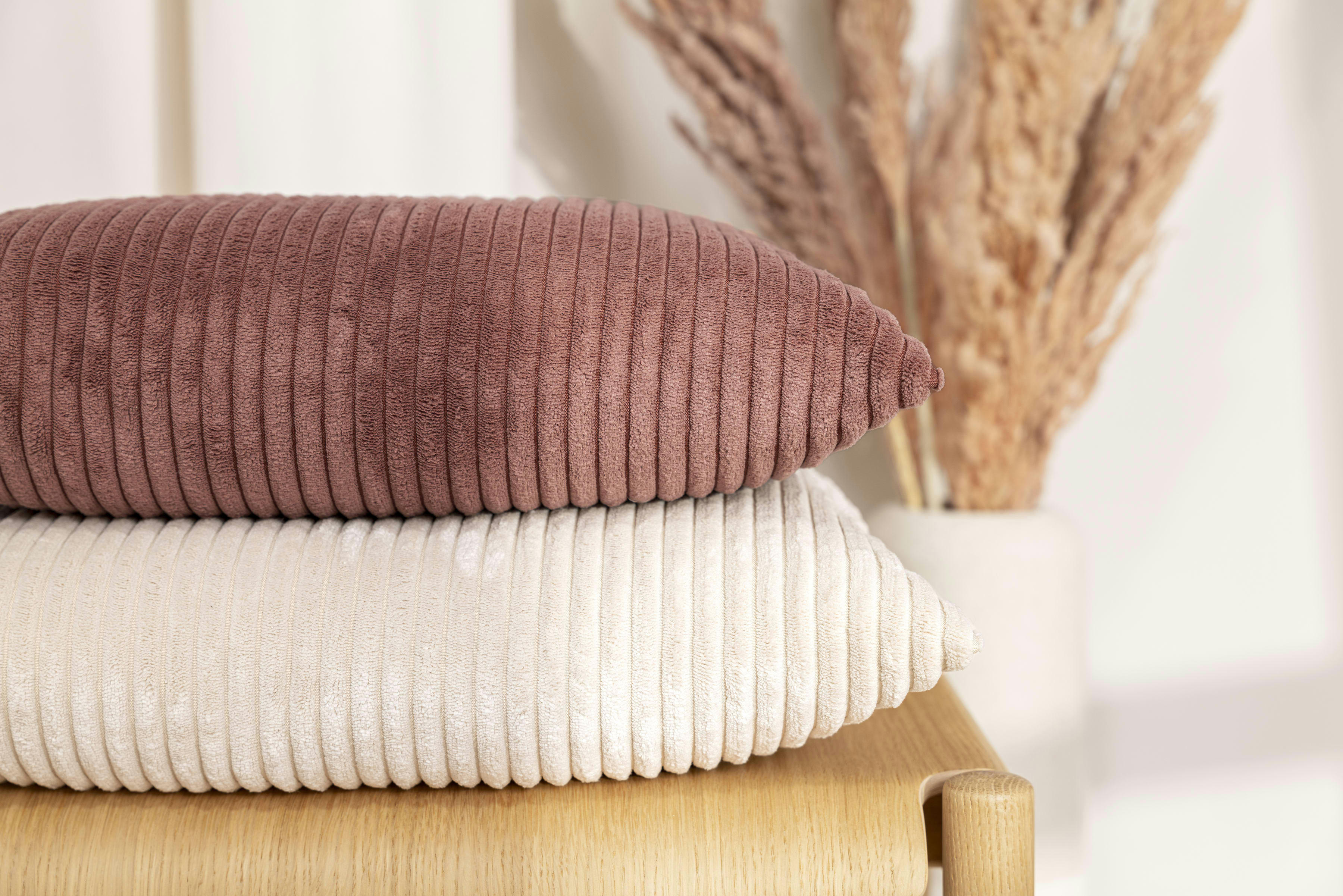 SHARA - Housses de coussin velours côtelé vieux rose brique-Lot de 2-45x45