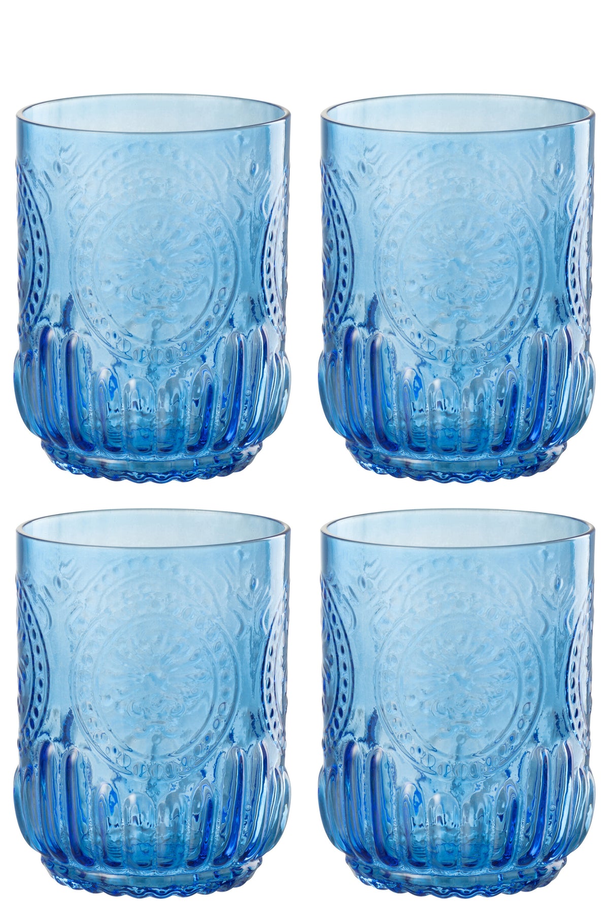 J-Line drinkglas Maya - glas - blauw - giftbox van 4
