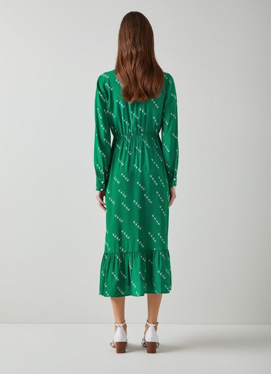 Bridget Green Viscose-Silk Monkey Print Dress