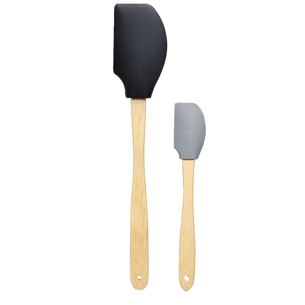 Spatule en silicone avec manche en bois x2