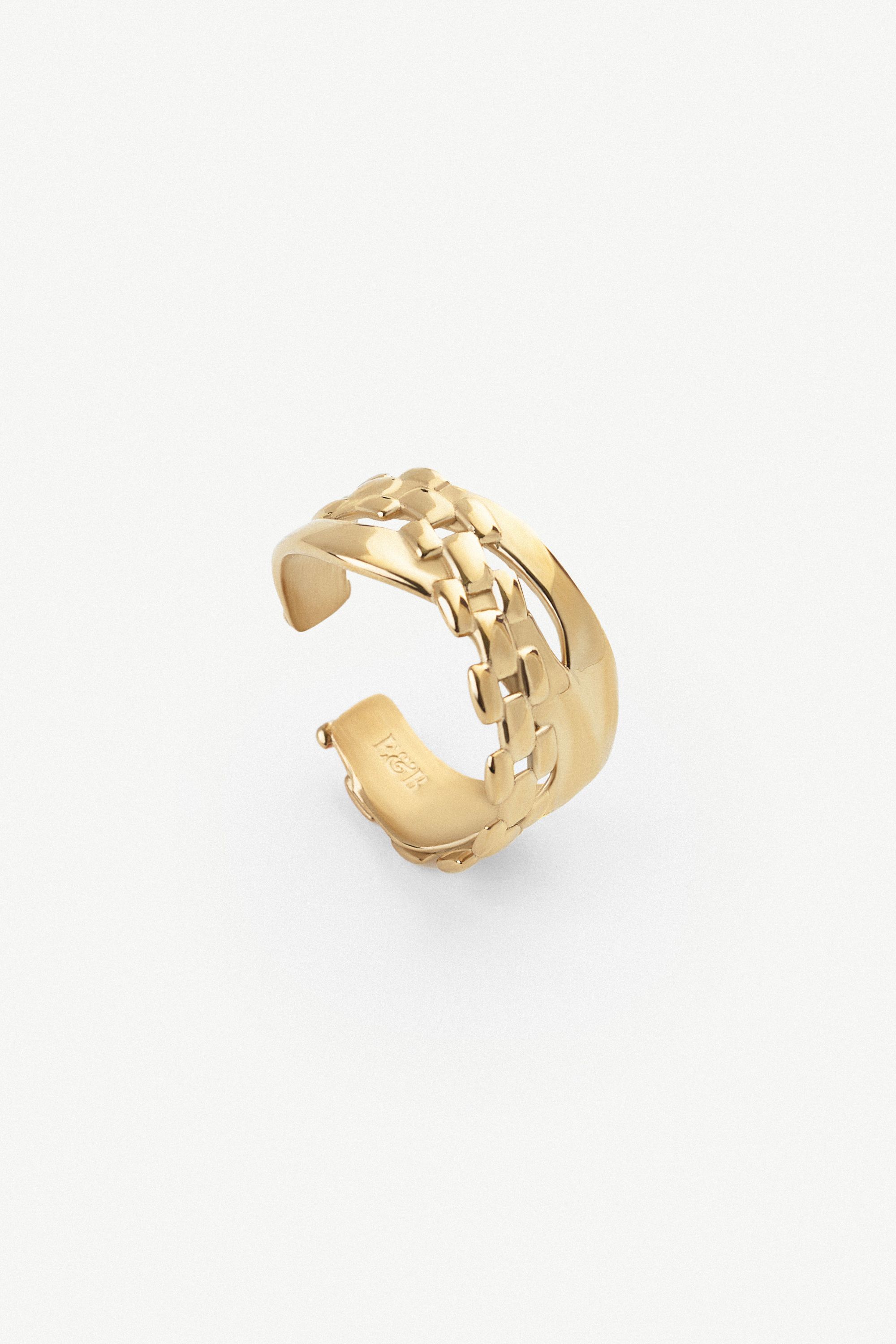 Elk & Bloom Molten Moment Chunky Abstract 15K Gold Chain Ring