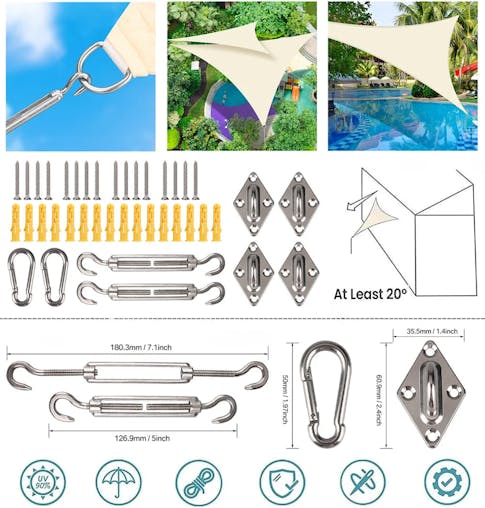 NNEOBA Premium Triangle Sun Shade Sail with Ropes (Grey)