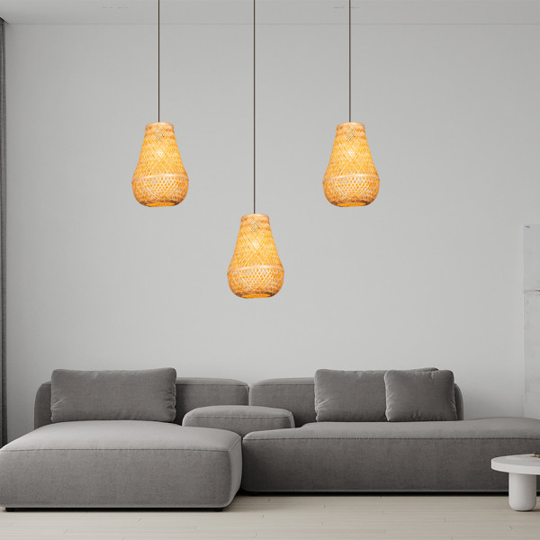 Lampa Sufitowa Wisząca Bambus BOHO Rattan Drewno Loft