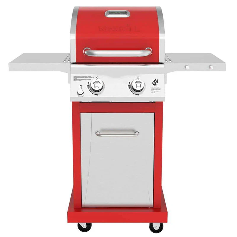 2-Burner Propane Gas Grill, Red  Stainless Steel, 28,000 BTUs, Compact Design