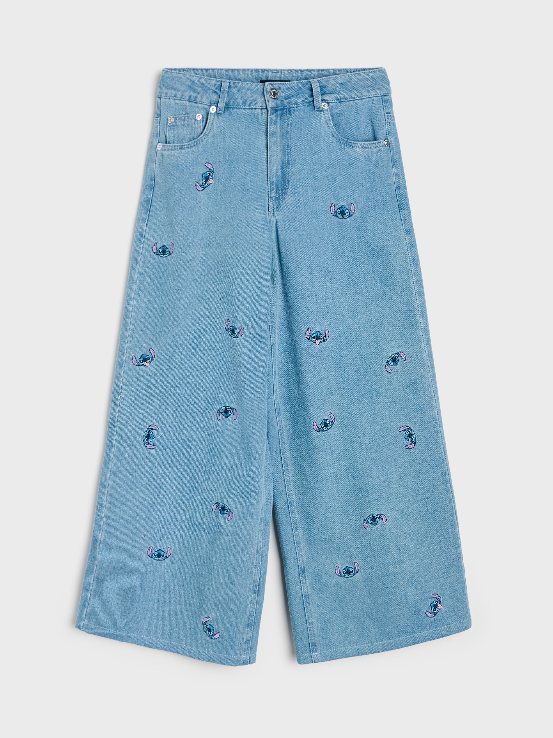 Jeansy wide leg oversize z haftem Stitch