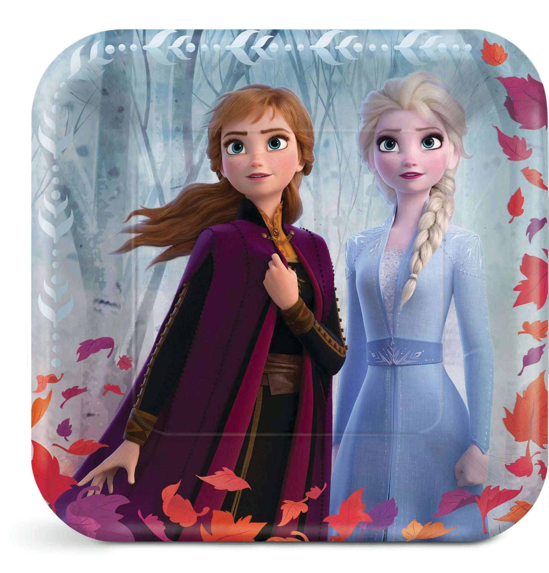 Disney Frozen Anna & Elsa Square Paper Disposable Lunch Plates,Blue/Purple, 9-in, 8-pk, for Birthday Party