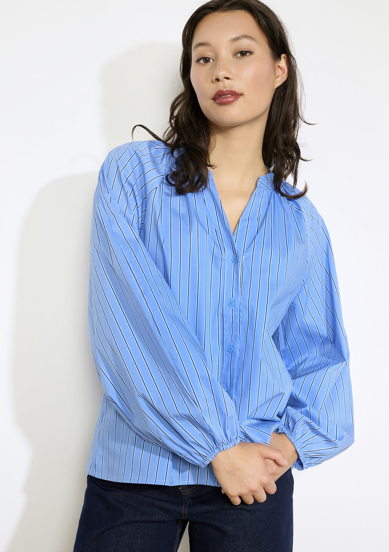 Gestreepte blouse met ballonmouwen