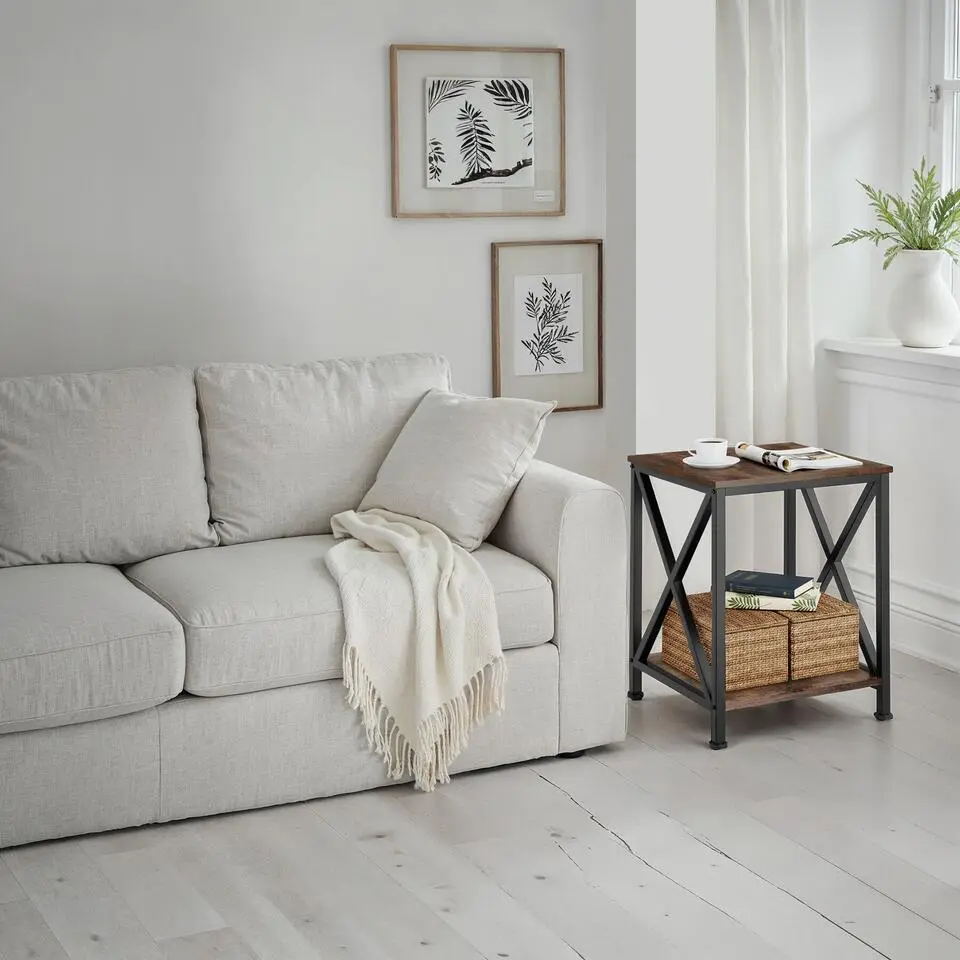 tectake Bijzettafel Carlton 40,5x40,5x52,5cm, Industrieel Hout Donker, Rustiek