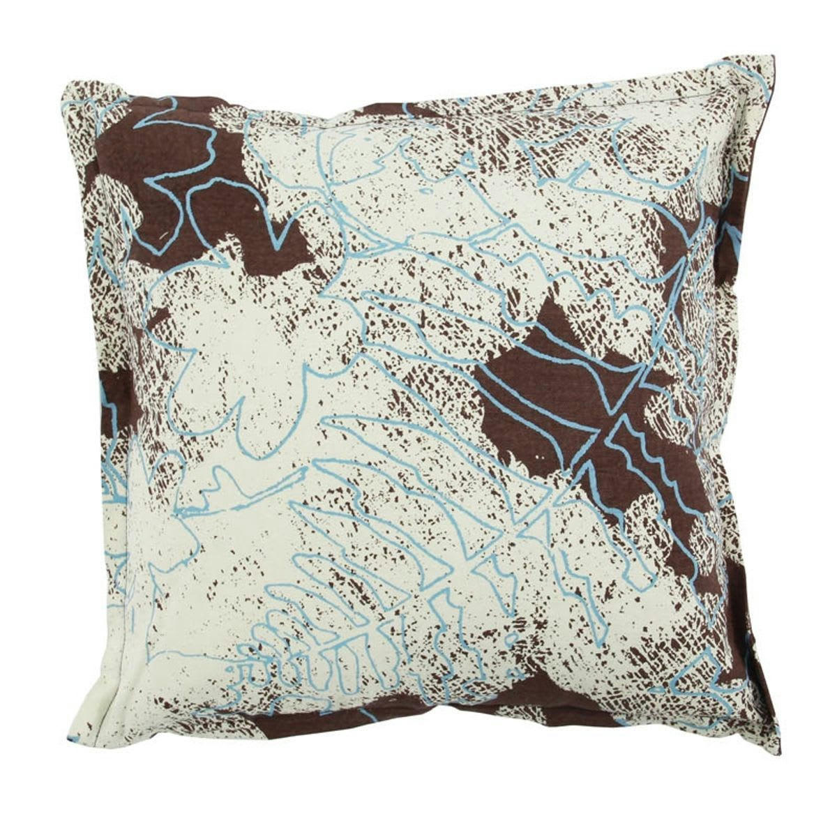 CHARME - Coussin en coton déhoussable imprimé fleurs et feuilles marron 38x38