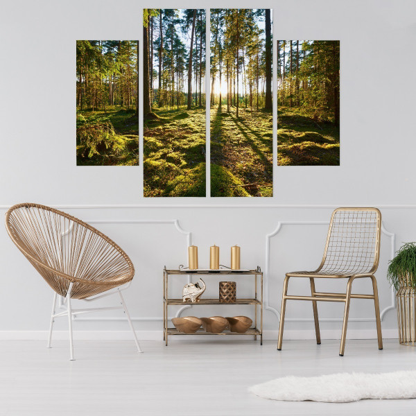 Obraz 4 Częściowy LAS Drzewa Krajobraz 3D 80x60cm