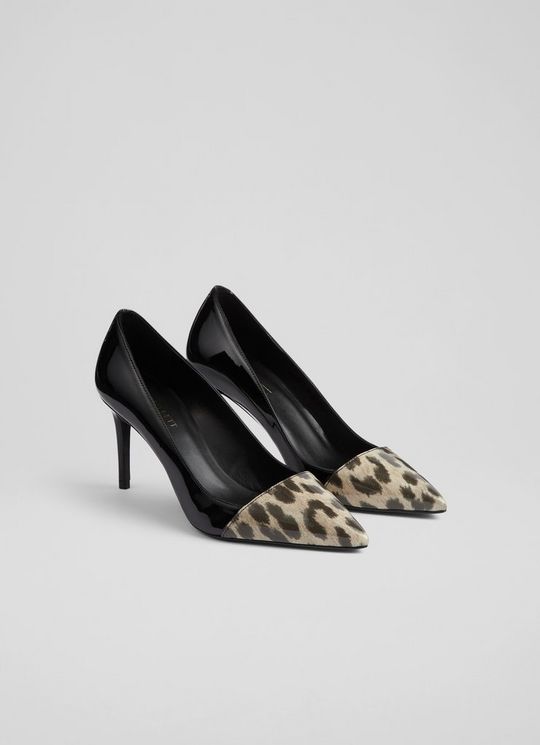 Emberlynn Leopard Vinyl and Black Patent Pointed Toe Courts