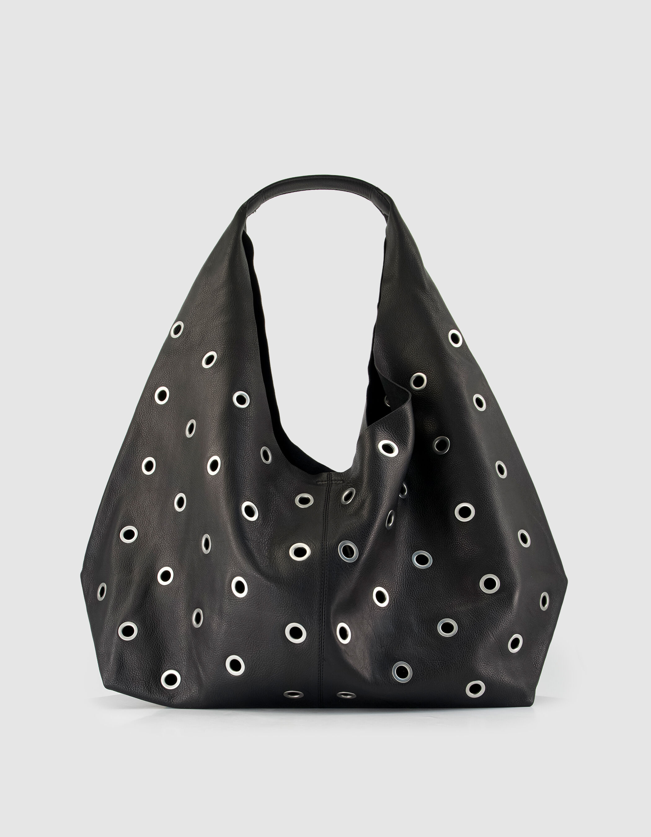 Sac Hobo noir cuir décor maxi oeillets Taille XL Femme