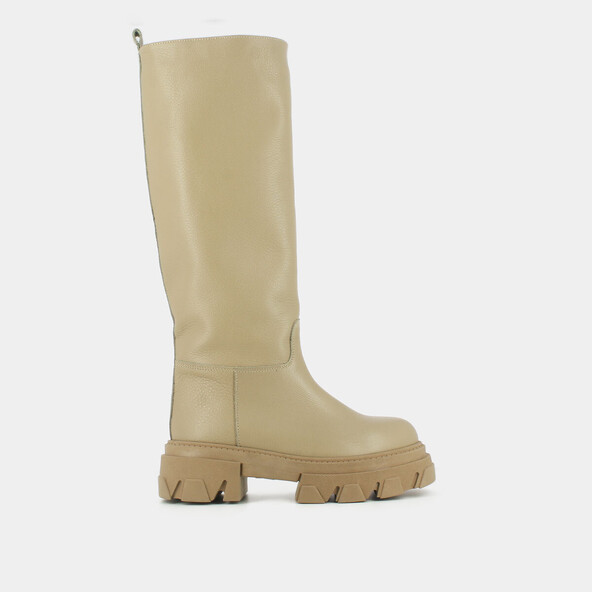 Bottes à semelles crantéesen cuir grainé beige | ROCKET
