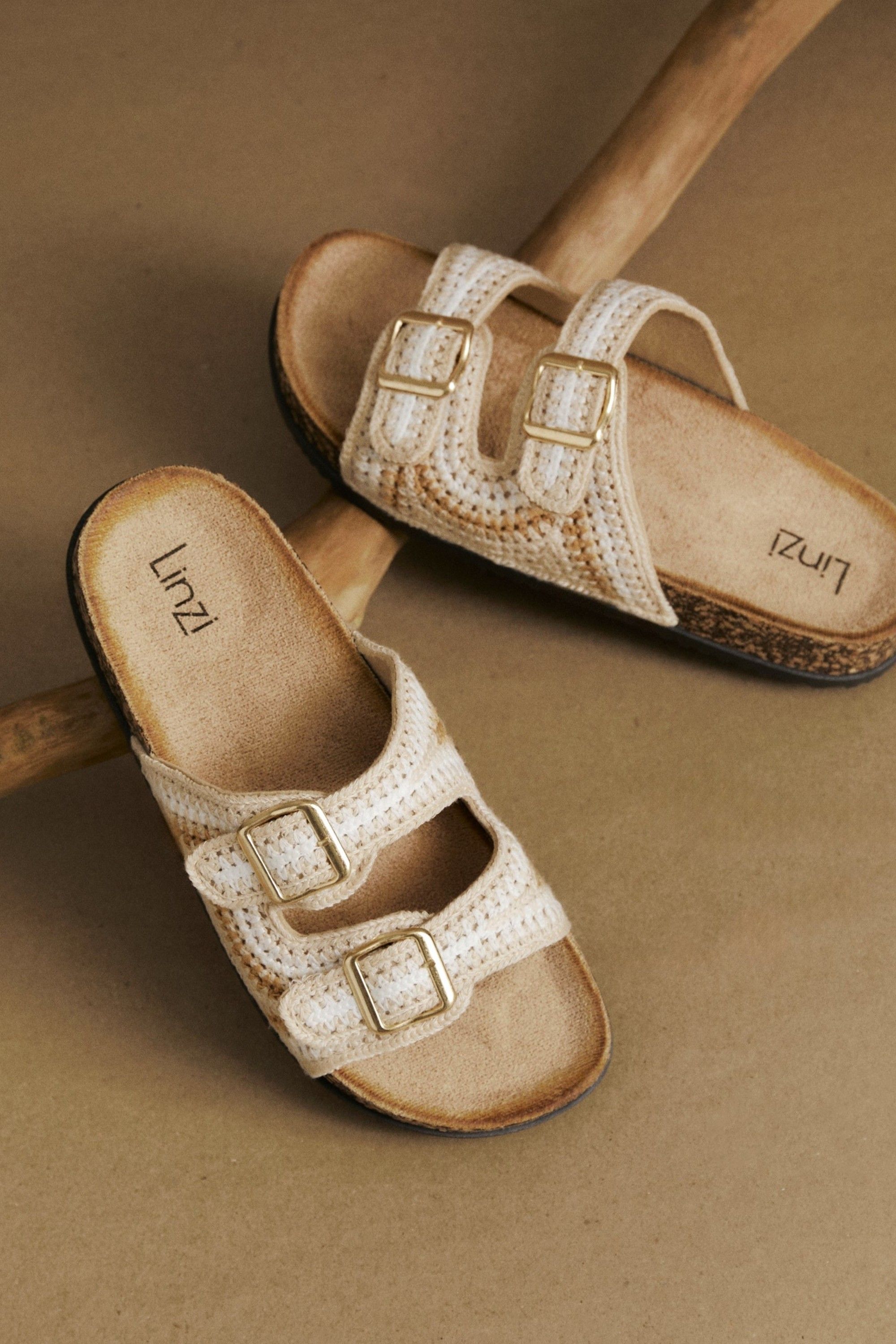 Linzi Jaylyn Beige Double Buckle Sandals