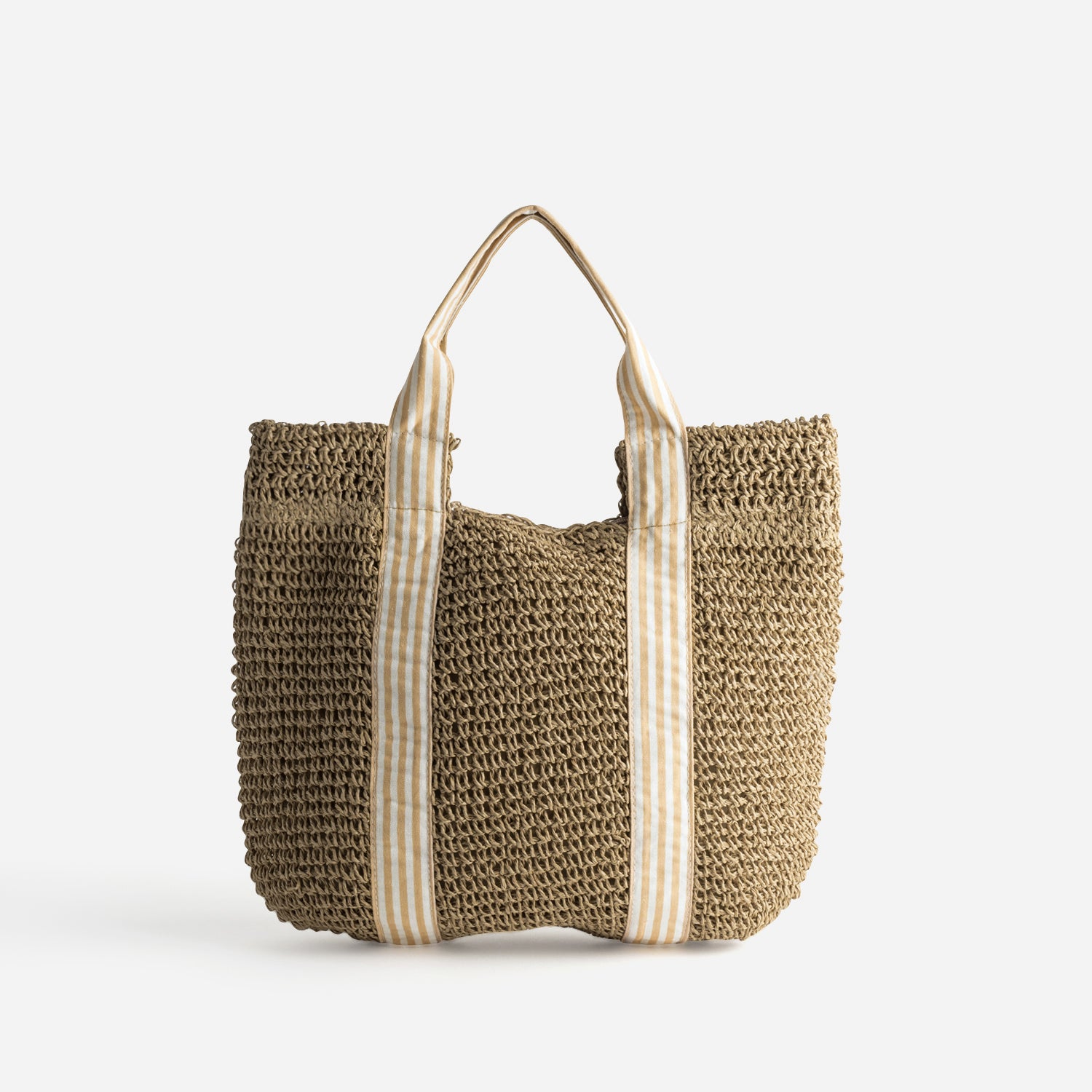 Sac cabas beige paille papier anses rayées