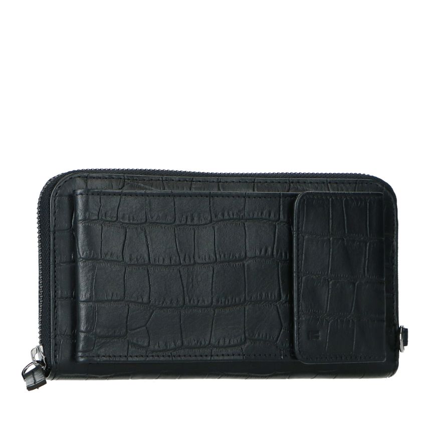 Manfield Zwarte portemonnee met crocoprint