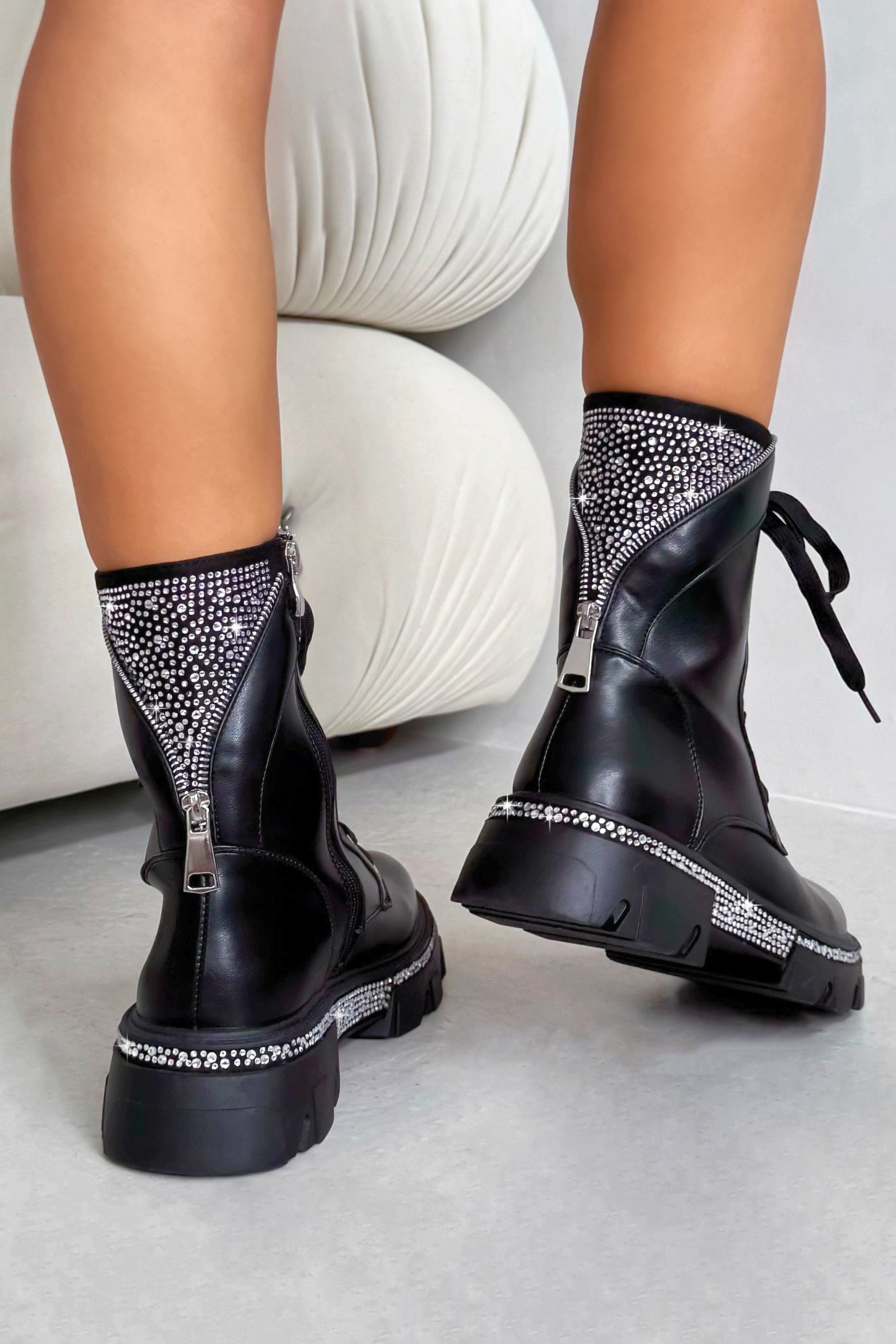 Love Lemonade Crystal Chunky Glam Warrior Biker Boots