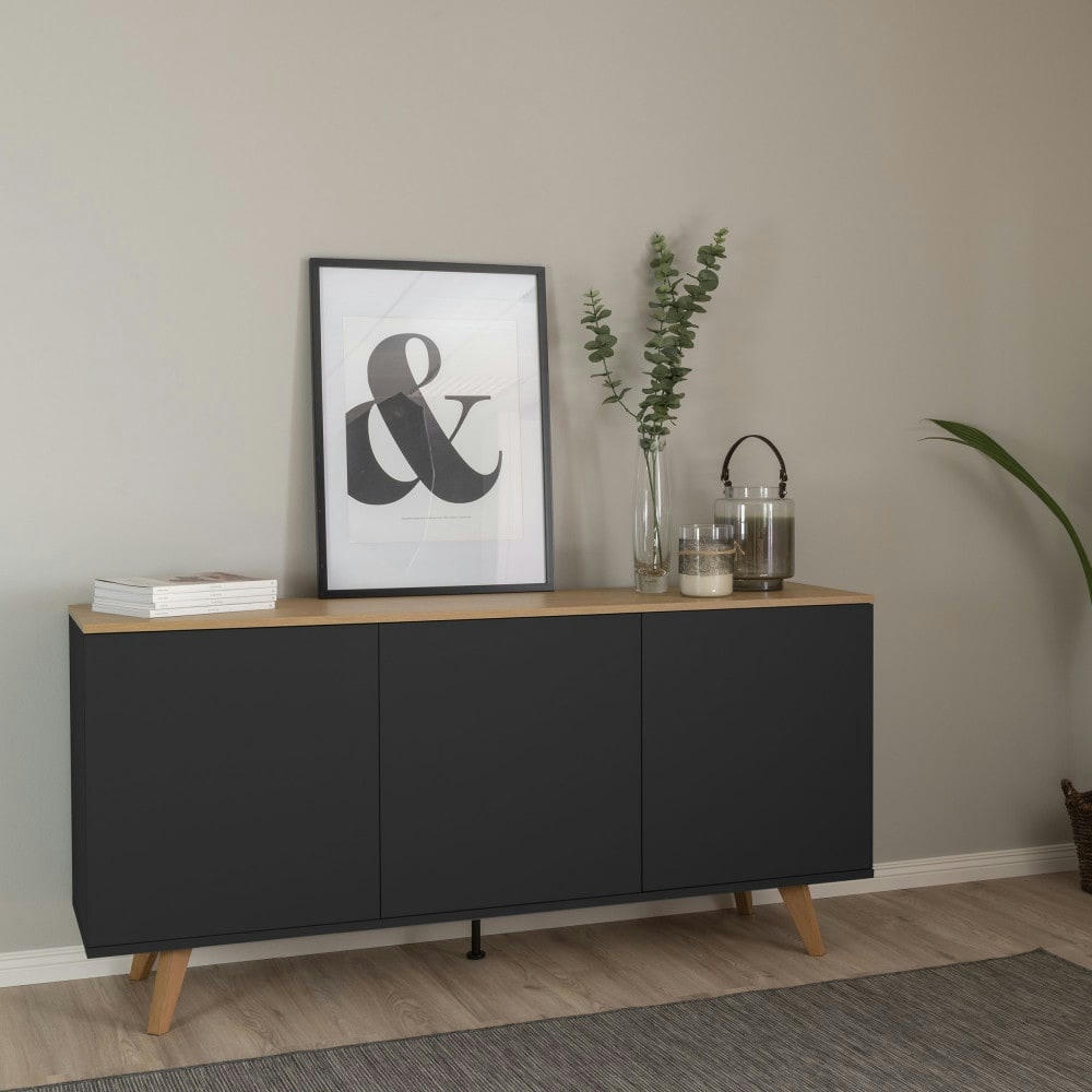 AMELIA - Buffet en bois 3 portes L162cm noir