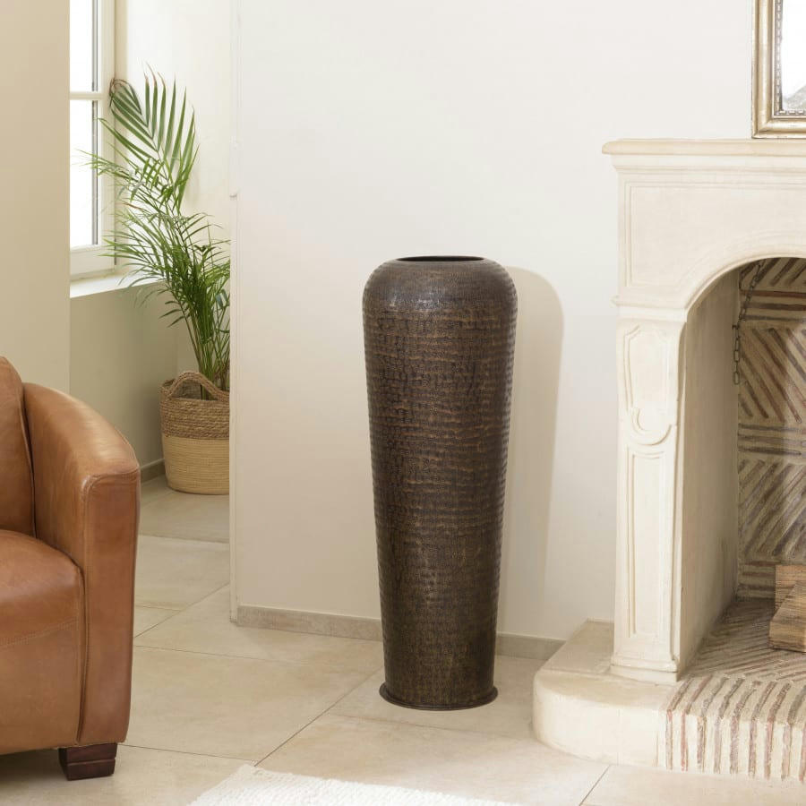 HONORE - Vase alu couleur cuivre noir antique avec gravures H85cm