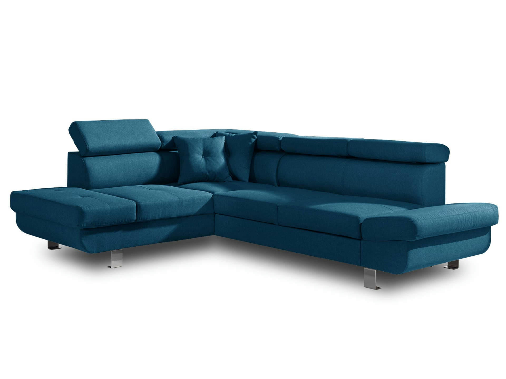 LISBONA - Canapé d'angle gauche convertible 5 places en tissu bleu canard