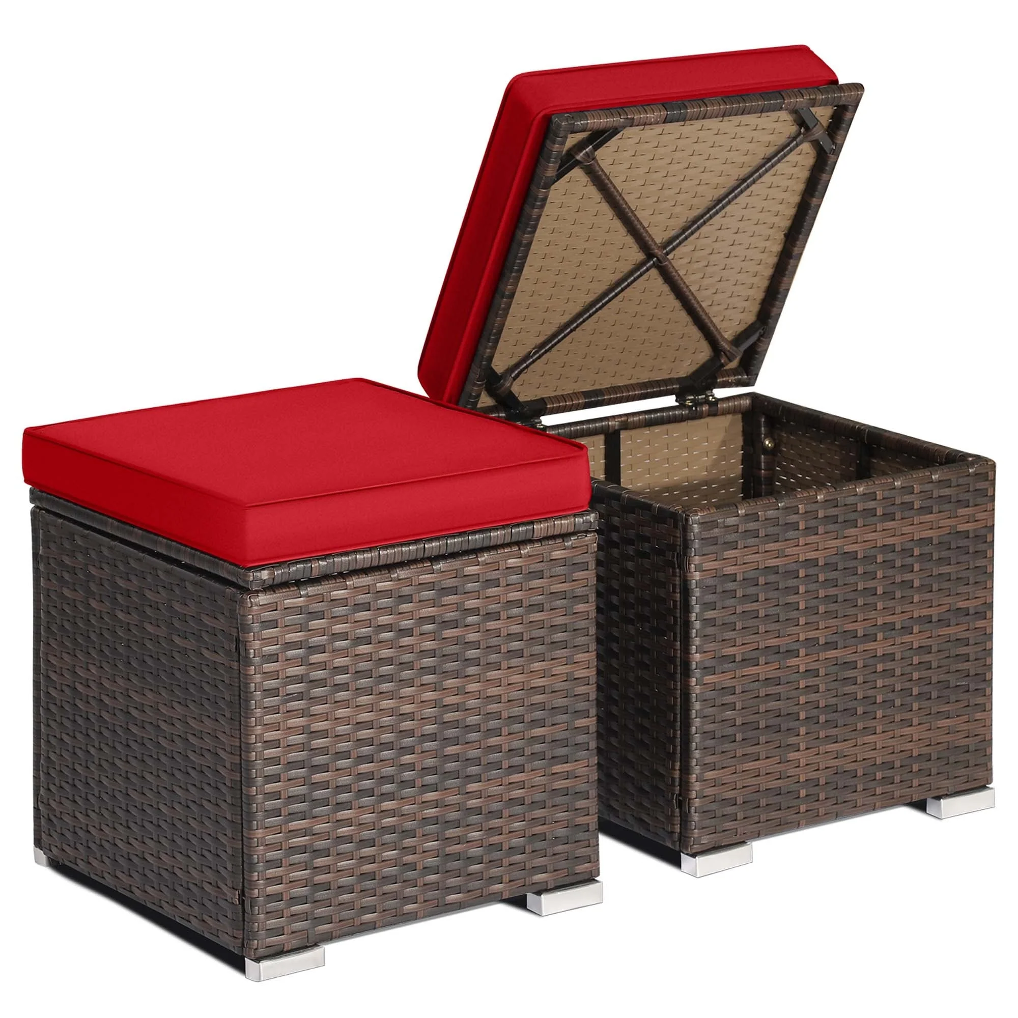 2 PCS Patio Ottoman Multipurpose Outdoor Footstool Storage Box