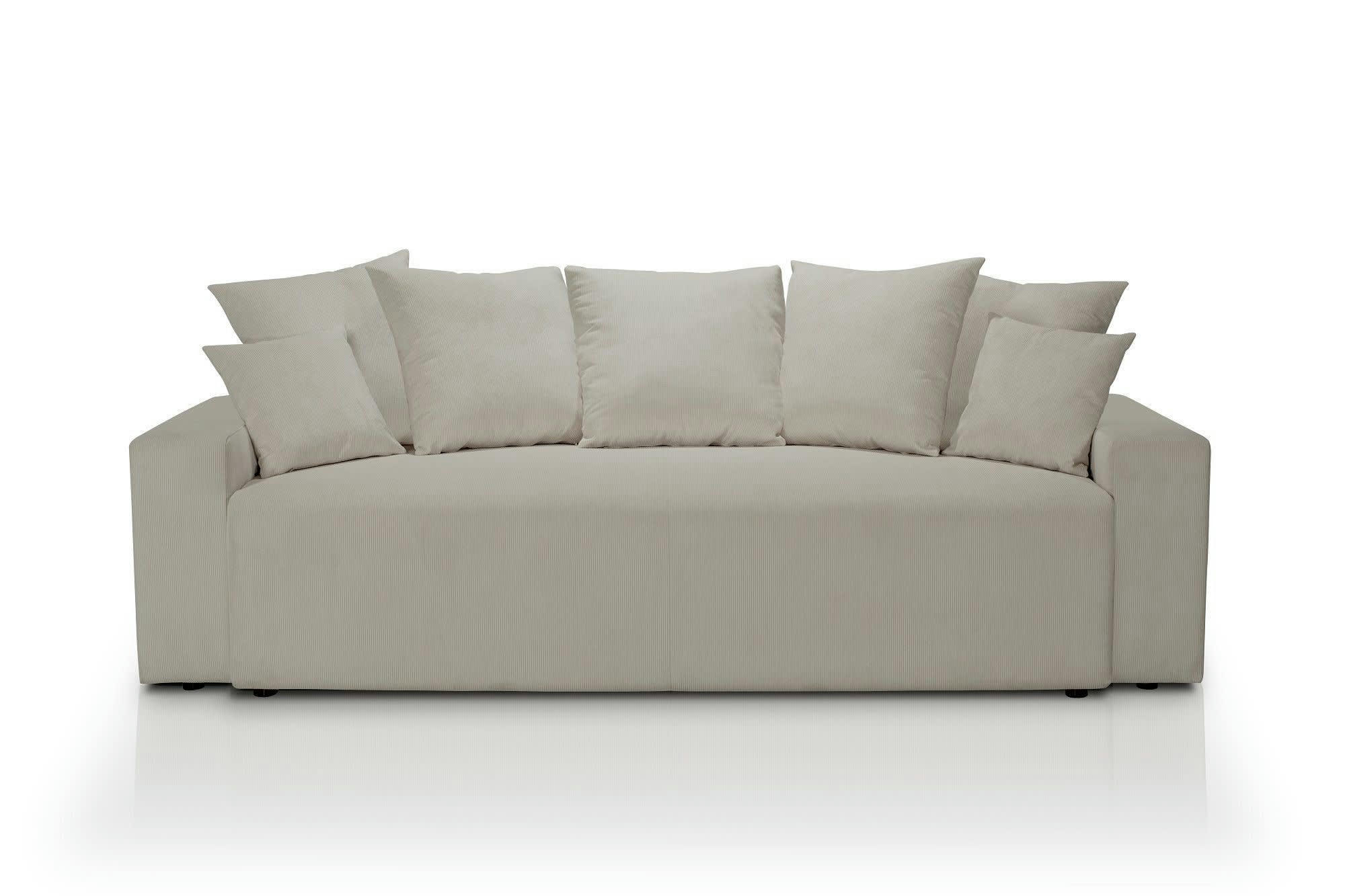 ARTHUR - Canapé droit convertible 3 places  en velours côtelé grège