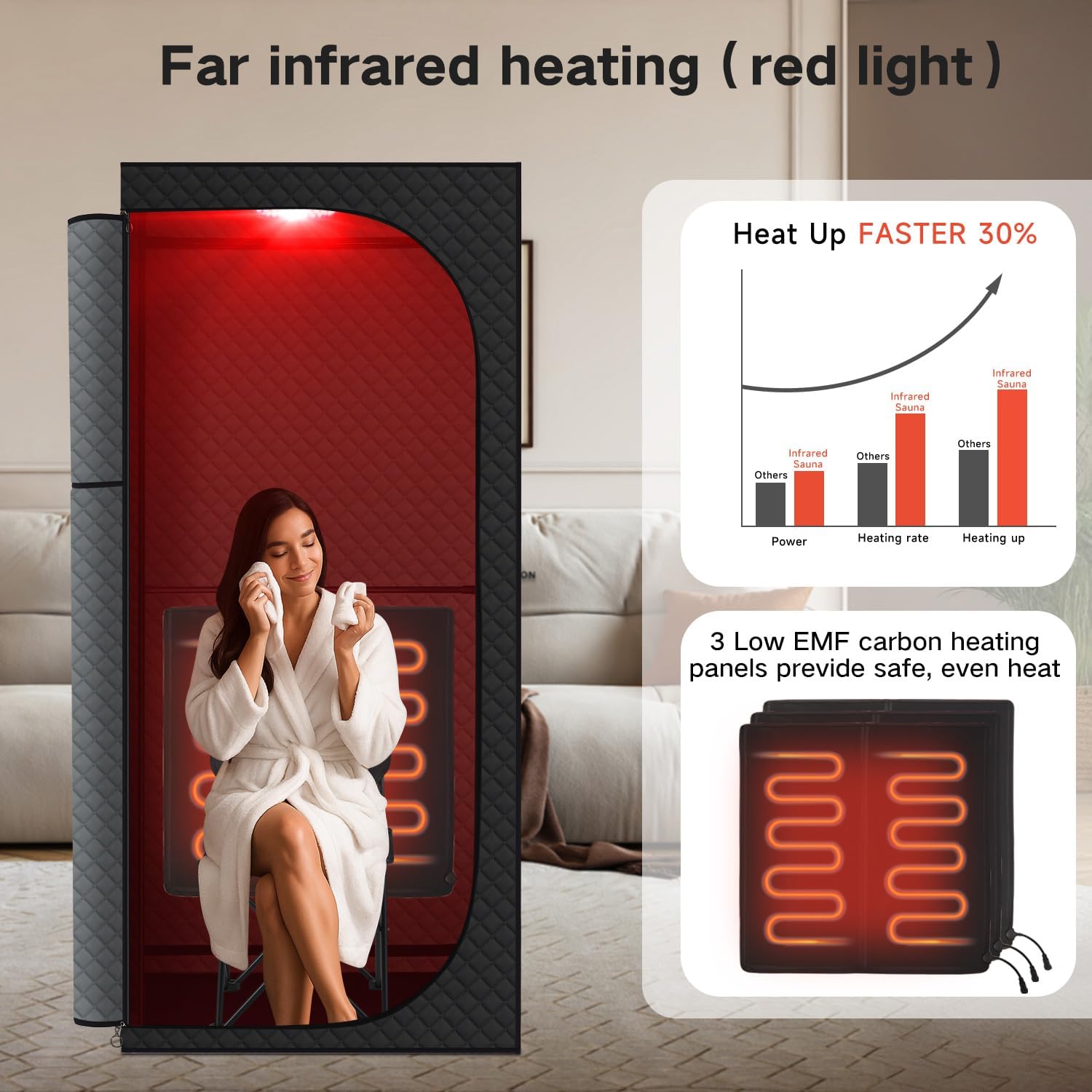 Far Infrared Sauna Box with Red Light Therapy  Portable Dry Sauna for Relaxation  Detoxification  Carbon Crystal Heating 9 Levels  Full Size 5.9ft×2.9ft×2.6ft