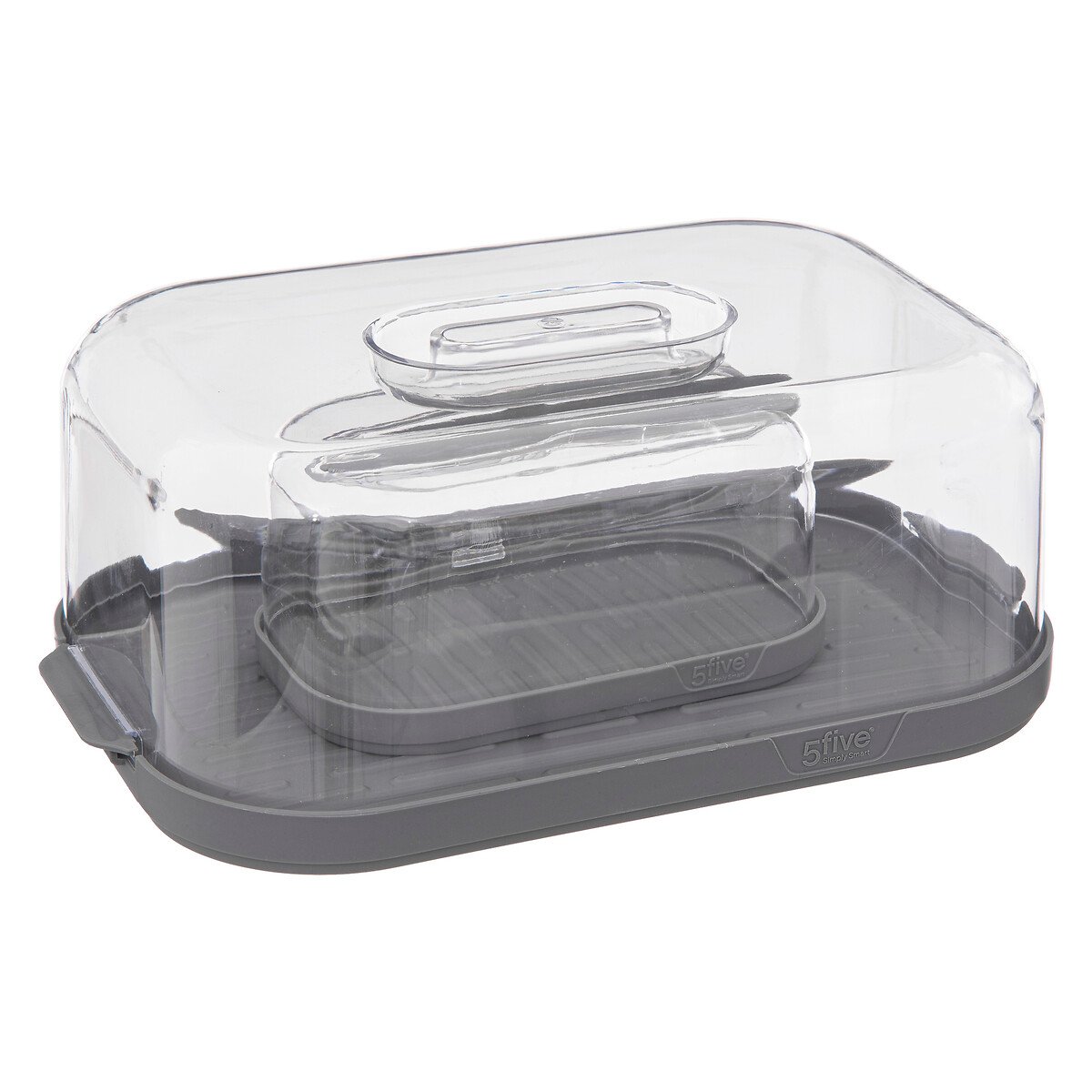 Conjunto de queijeira e manteigueira cinza com faca