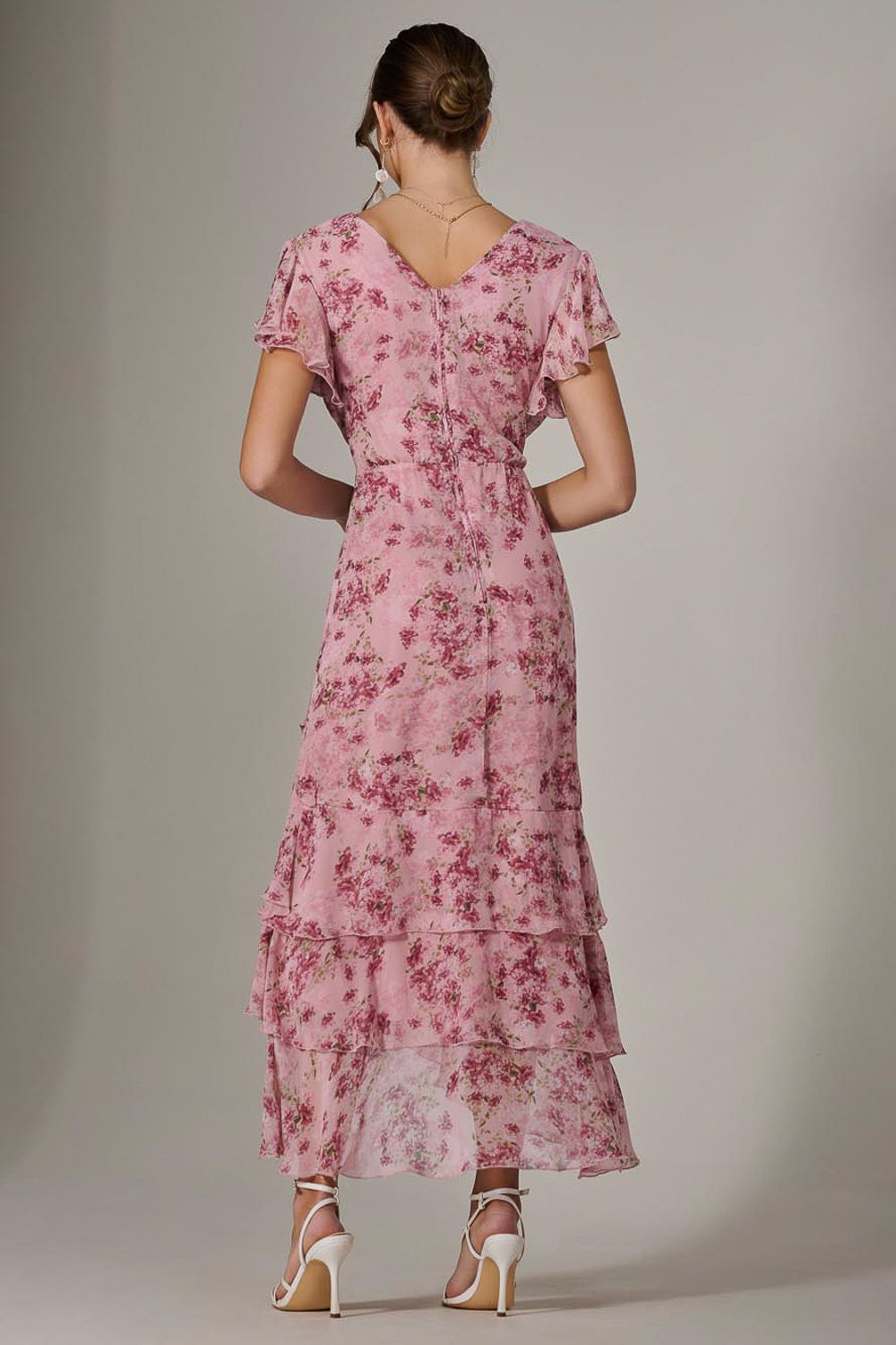 Jolie Moi Printed Wrap Ruffle Maxi Dress