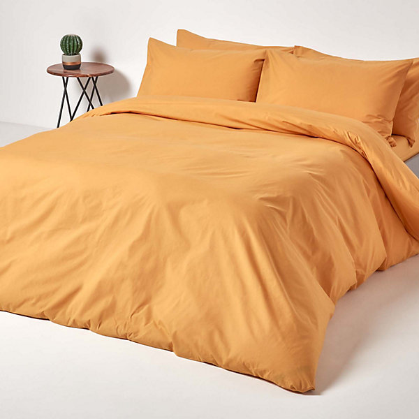 Parure de lit 100% coton égyptien 200 fils jaune moutarde, 200x200cm - HOMESCAPES