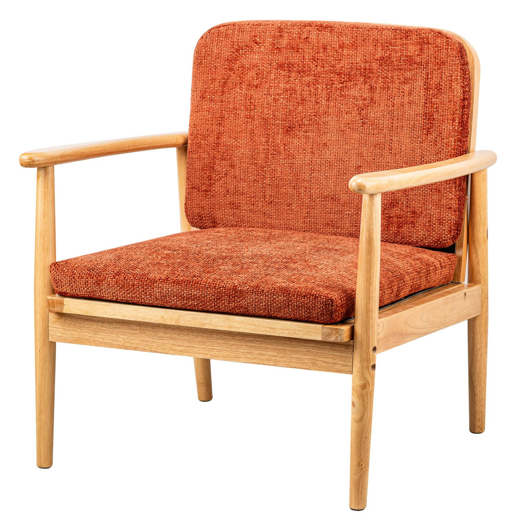 - Fauteuil de salon en bois massif et tissu terracotta