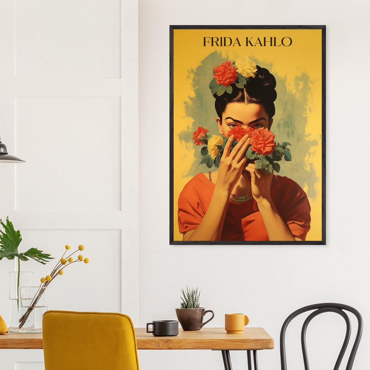 Artfulprints Poster Frida Kahlo - Behind the bloom  - 70x100 cm - Geel