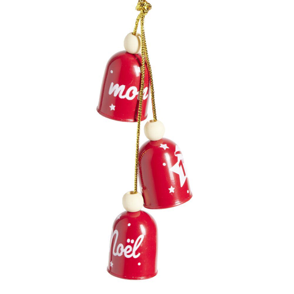Suspension 3 clochettes "Mon 1er No&euml;l" rouge ou dorée H10cm- 2 modèles