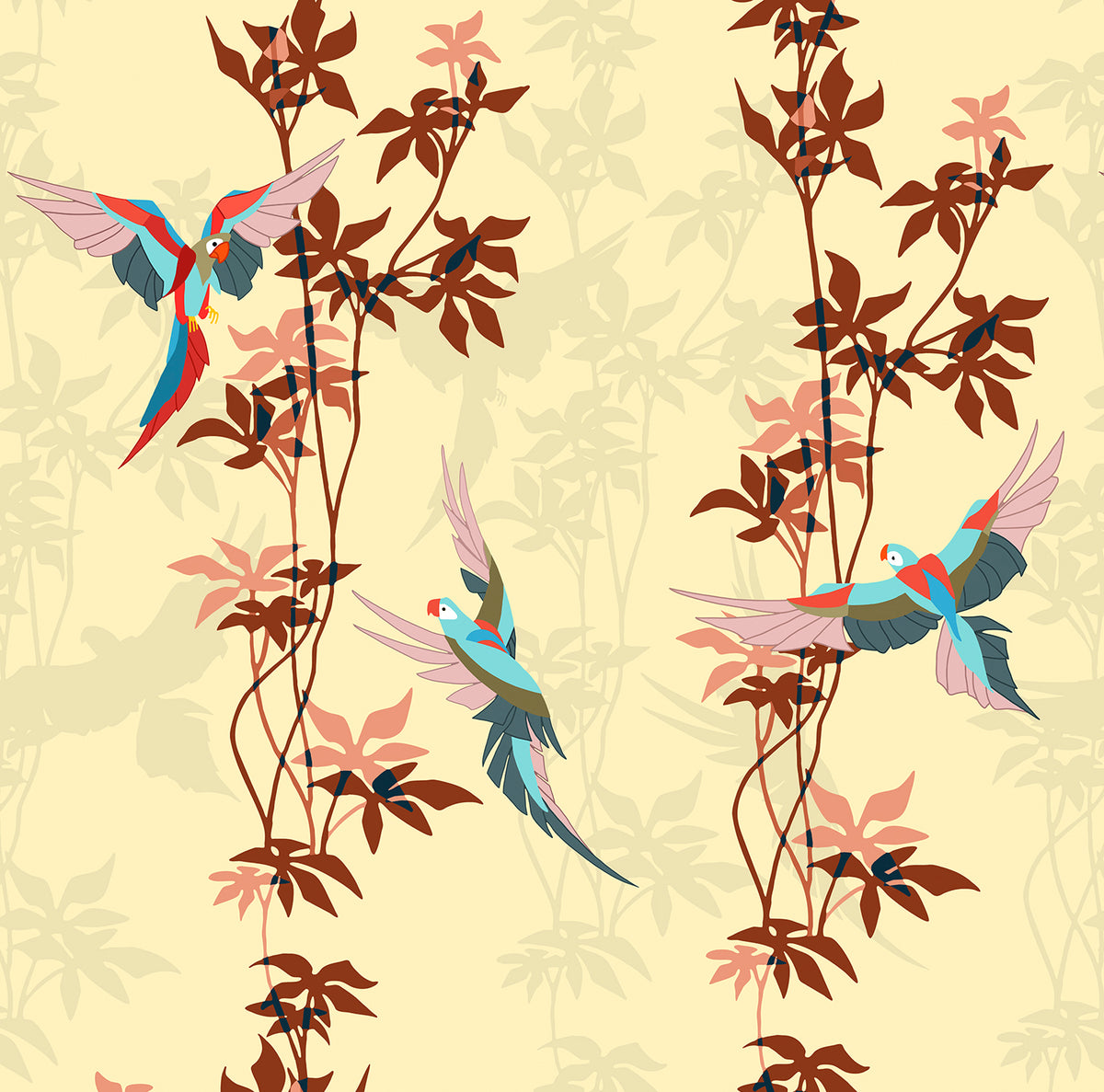 Walls4You behang tropische planten geel en terracotta - 53 cm x 10 m - 640112