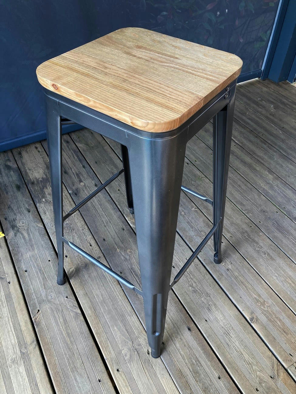 NEVADA - Tabouret de bar en acier gris et bois clair