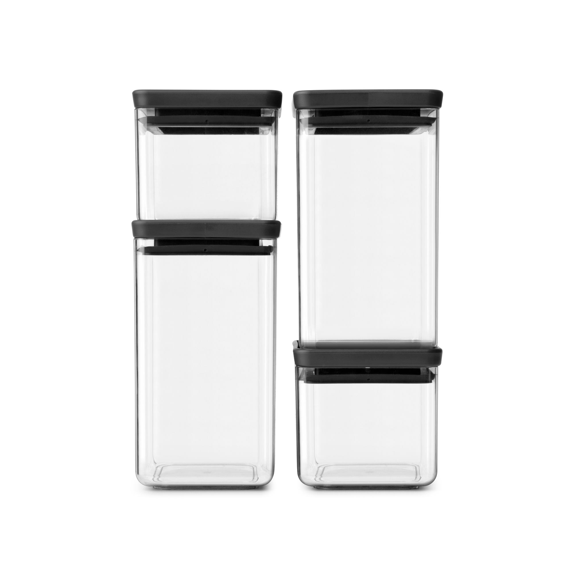 Brabantia Set van 4 stapelbare voorraadbussen, 2x 0,7 liter en 2x 1,6 liter, TASTY  - Dark Grey