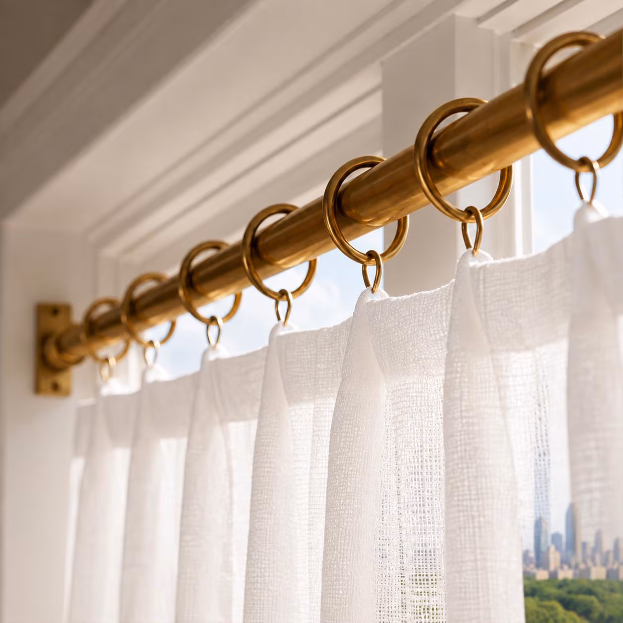20mm Unlacquered Brass Cafe Curtain Rod Inside Mount, Solid Brass Window Rod with Rings, Brass Kitchen Curtain Pole