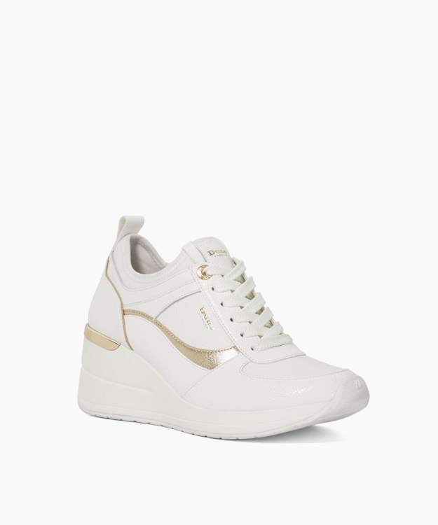 Elarah White - Leather Mix Wedge Trainers