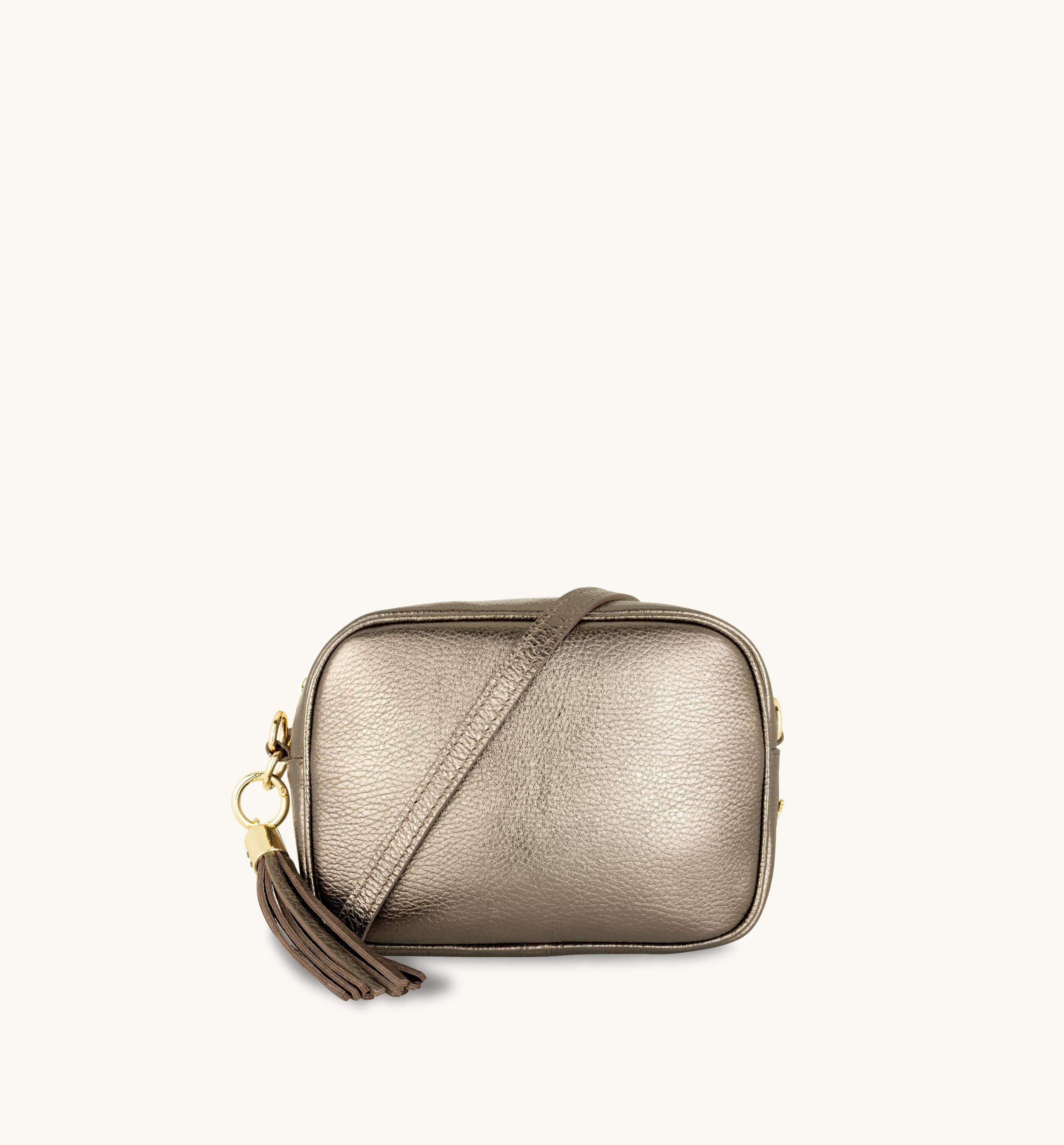 Apatchy London Bronze Leather Crossbody Bag With Cappuccino Dots Strap