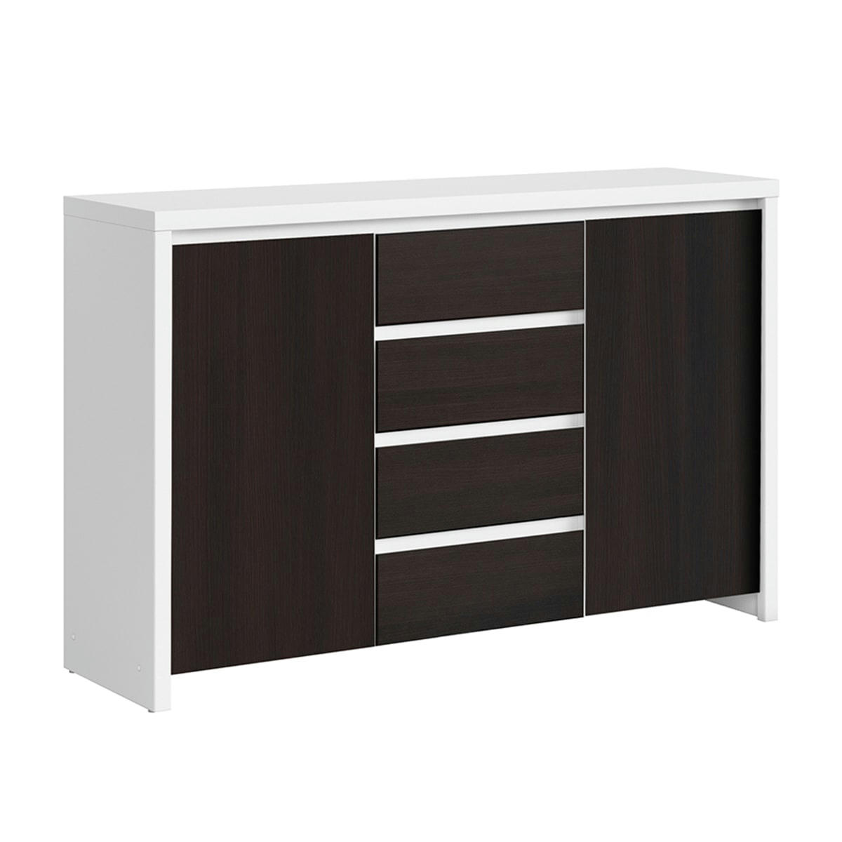 - Buffet 2 portes 4 tiroirs panneaux agglomérés blanc et naturel foncé