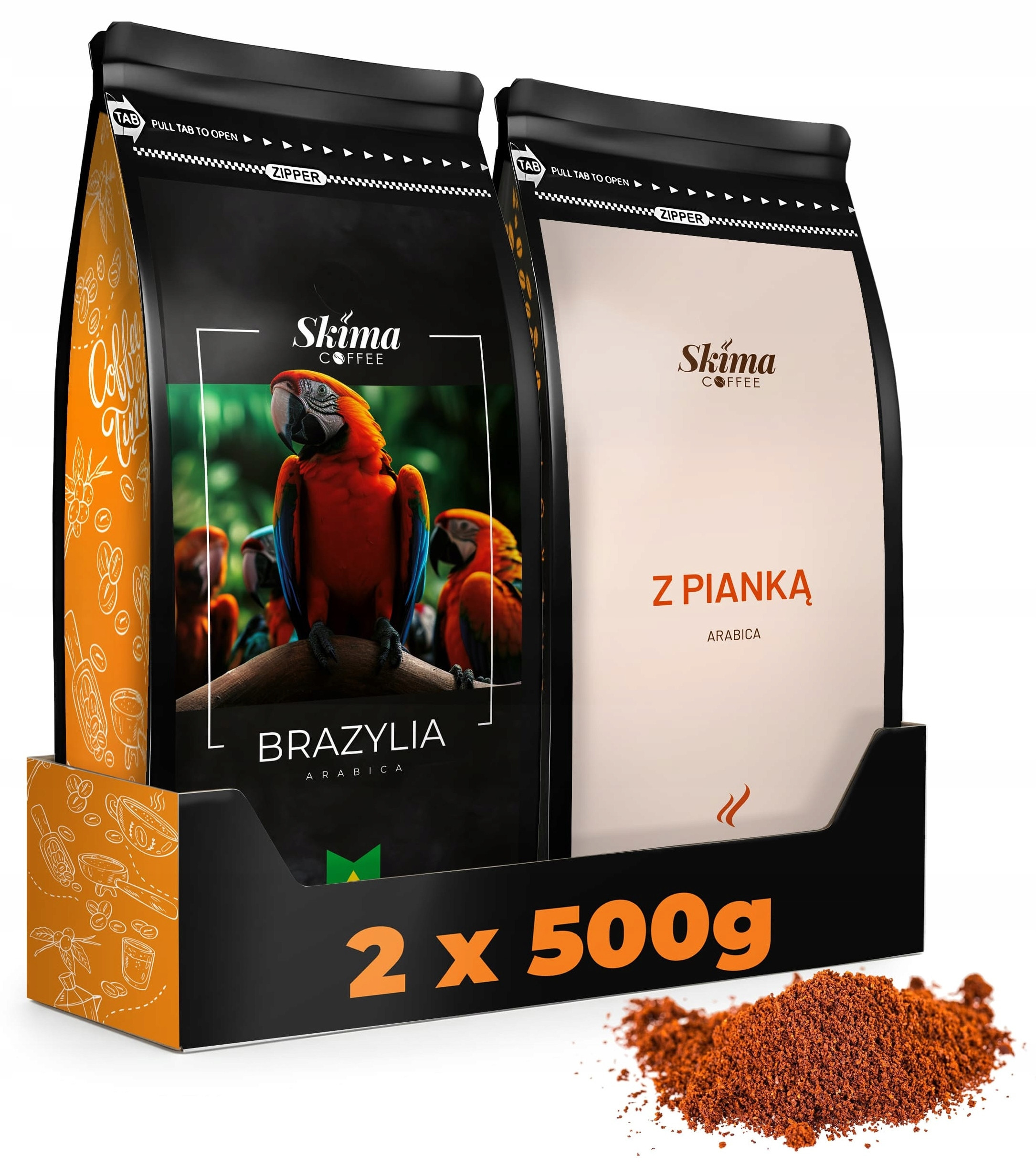 Kawa Mielona 500g x2 Brazylia / Z Pianką 100% Arabica Świeża 1kg