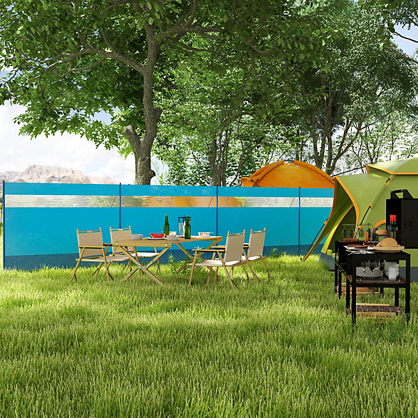 Paravent brise-vue camping plage portable pliable avec sac de transport et poteaux acier dim. 725L x 140H cm bleu