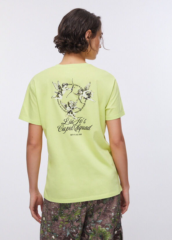 T-shirt con stampa e applicazioni