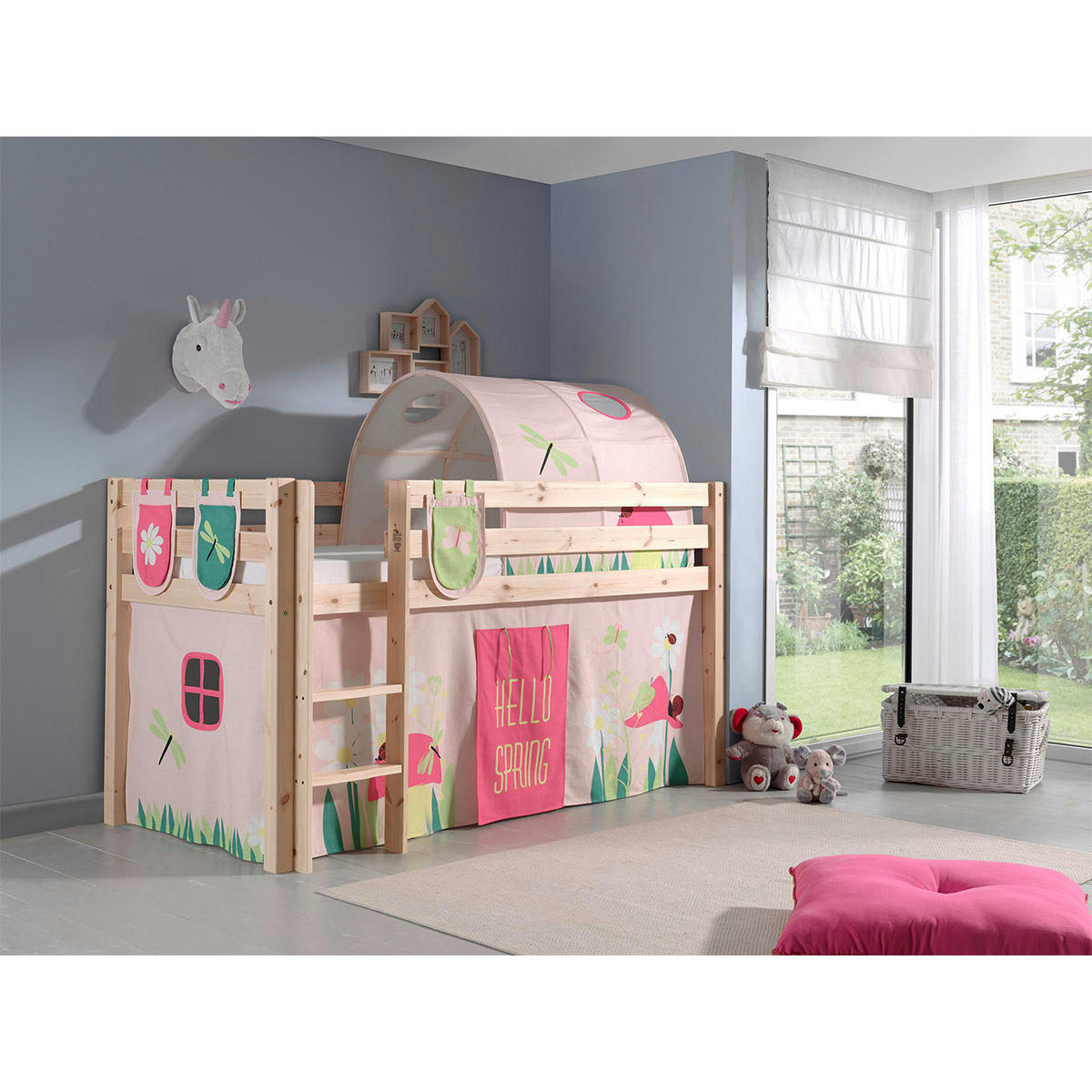 PINO - Lit mi-hauteur 90x200 sommier inclus housse spring naturel