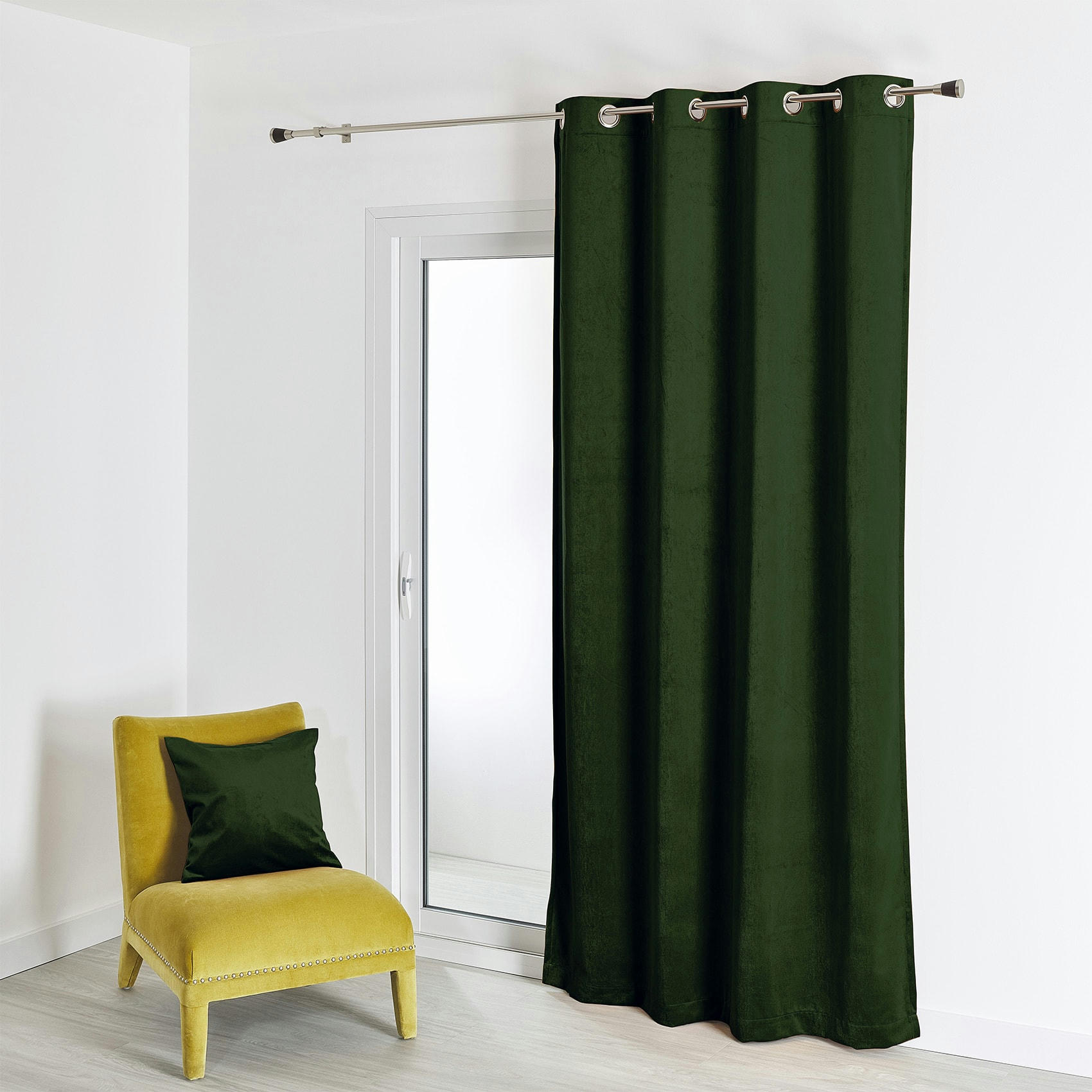 - Rideau feutré en velours uni vert sapin 135x260 cm