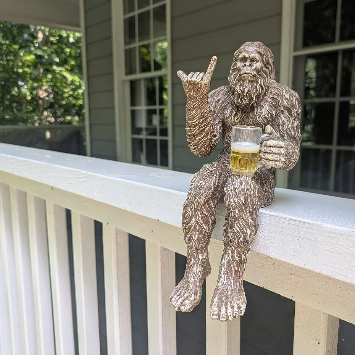 Party Bigfoot Sasquatch Yeti Statue Drinking Beer Indoor/Outdoor for Patio, Deck, Home, Office 10 in H Shelf Sitter Figurine